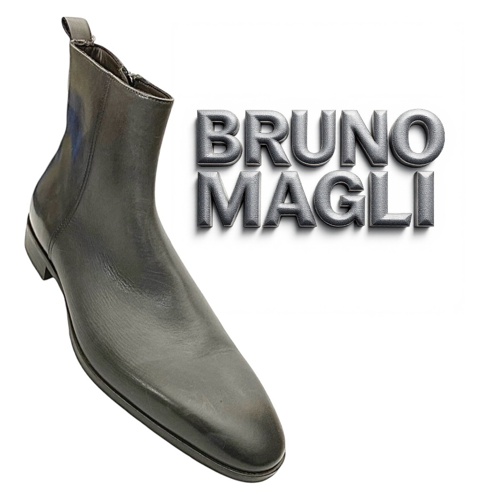 Bruno Magli Men's Black Leather Zip Ankle Boot